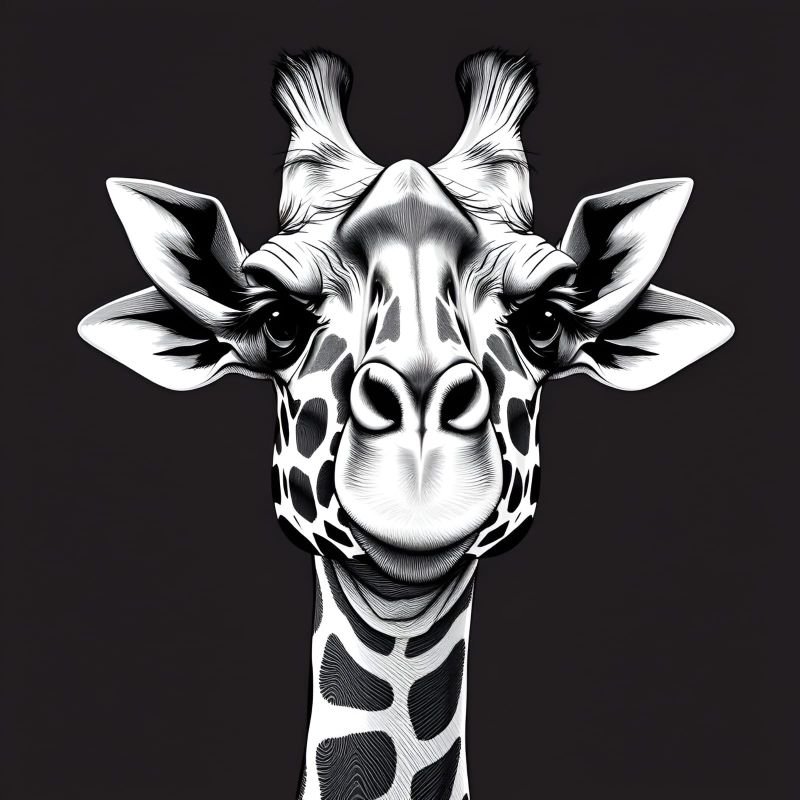Black White Giraffe Portrait Digital Art Wall Painting