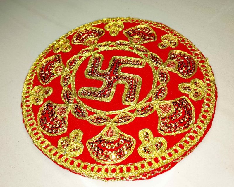 6x6inch Red Velvet Embroidery Pooja Aasan