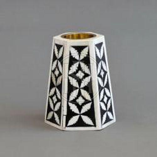 Black and White Floral Geometric Bone Inlay Candle Holder