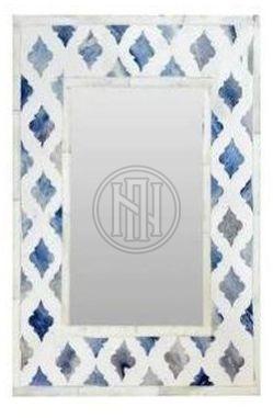 Blue and White Bone Inlay Photo Frame with Moroccan Pattern