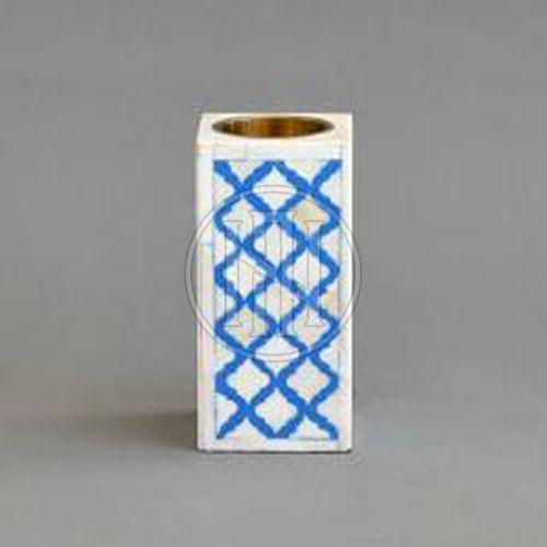 Blue and White Geometric Bone Inlay Candle Holder