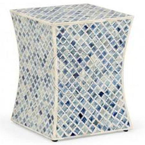Blue and White Mosaic Inlay End Table with Tapered Sides