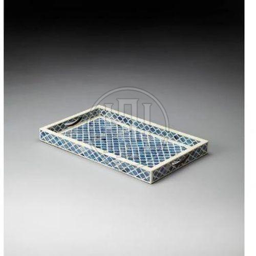 Blue Geometric Lattice Bone Inlay Tray