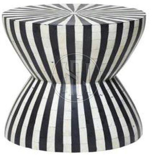Hourglass Shaped End Table with Black and White Striped Inlay