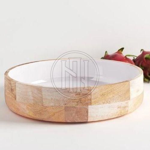 Large Natural Wood Shallow Bowl Platter