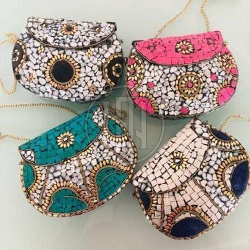 Mosaic Inlay Half Moon Clutches