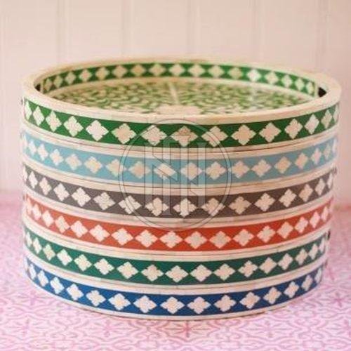 Multi Tiered Round Bone Inlay Tray