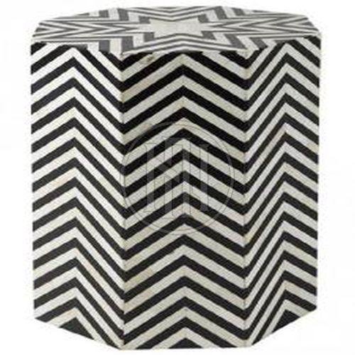 Octagonal End Table with Black and White Chevron Pattern Inlay