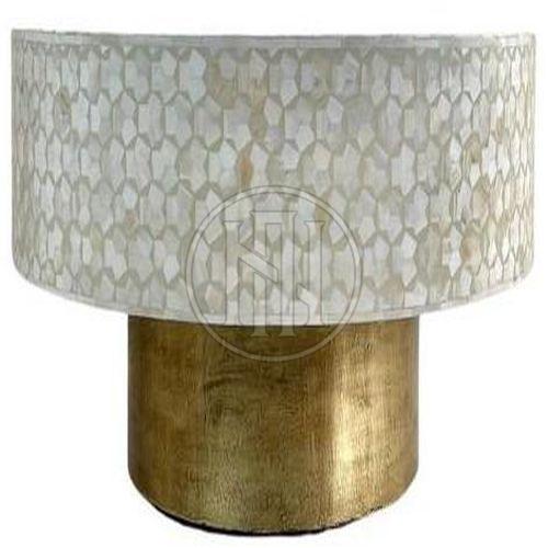 Round Coffee Table with Off-White Hexagonal Inlay and Gold Pedestal Base
