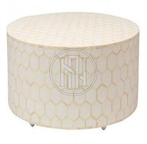 Round Coffee Table with Off-White Hexagonal Inlay