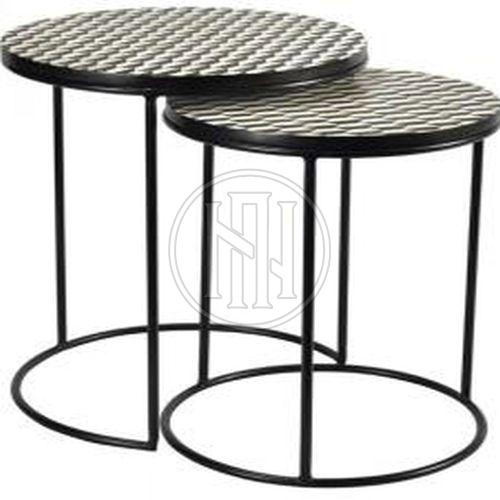 Round Nesting Side Tables with Black and White Geometric Tops