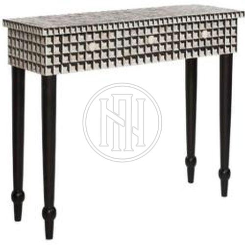White and Grey Geometric Bone Inlay Console Table
