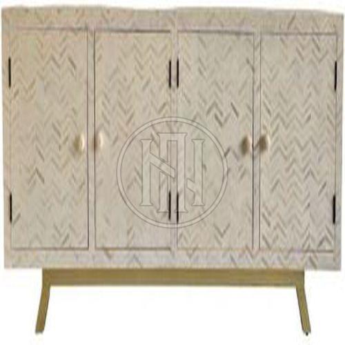 White and Grey Herringbone Bone Inlay Sideboard with Four Doors