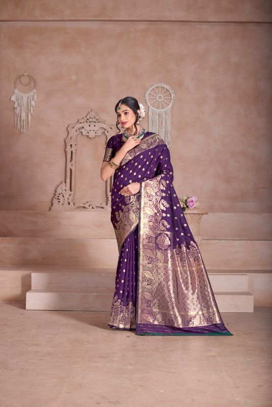 9733 Purple Jari Work Weaving Banarasi Soft Silk Saree