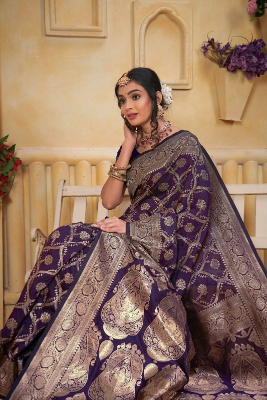 9734 Purple Jari Work Weaving Banarasi Soft Silk Saree