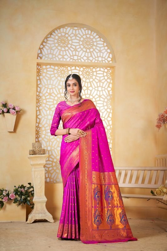 9740 Bright Magenta Paithani Silk Saree