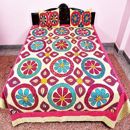 Designer Embroidered Cotton Double Bed Sheet