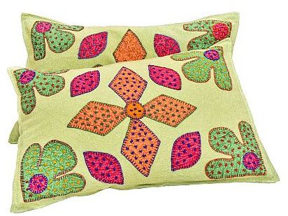 Green Handmade Embroidery Cotton Pillow Cover