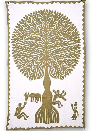 Rectangular Green Patch Work Cotton Wall Hanging