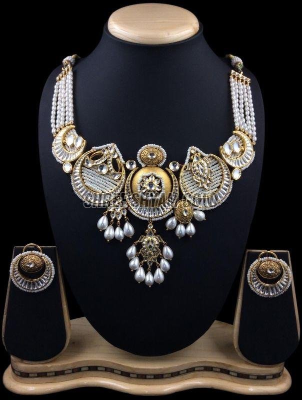 Antique Layered Pearl and Kundan Gold Necklace Set