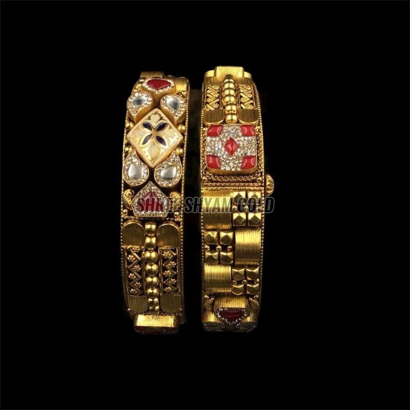 Traditional Indian 22k Real Gold Kundan Bangle Set