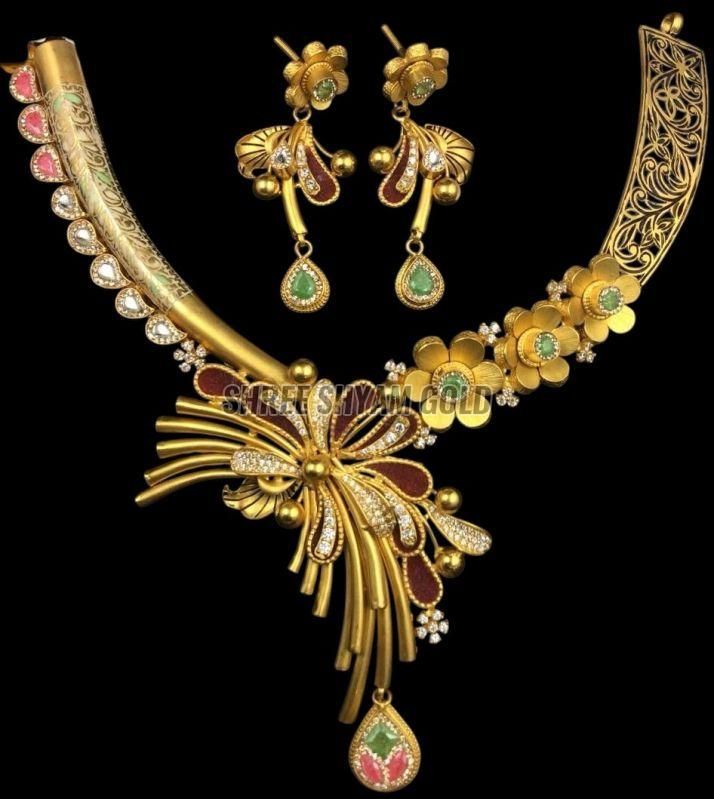 Designer Handcrafted Floral Gold Necklace Jewellery Set