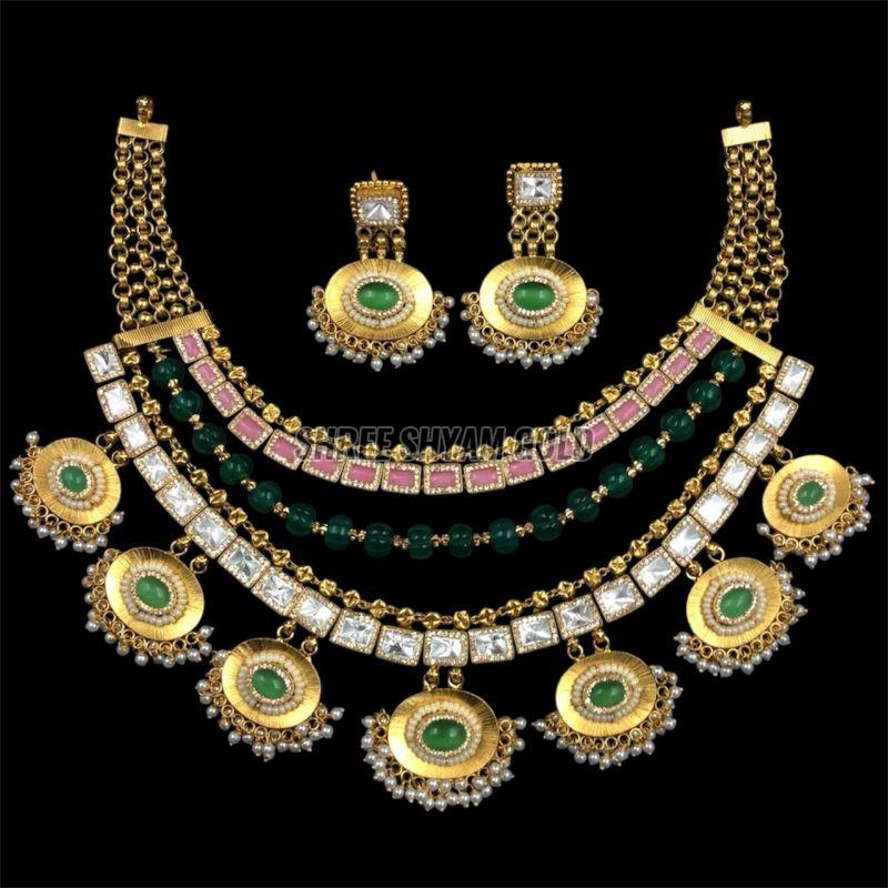 Designer Heritage Kundan Floral Motif Gold Necklace Set