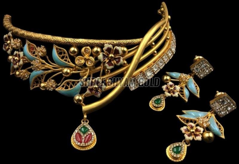22k Real Gold High Antique Premium Choker Necklace Set