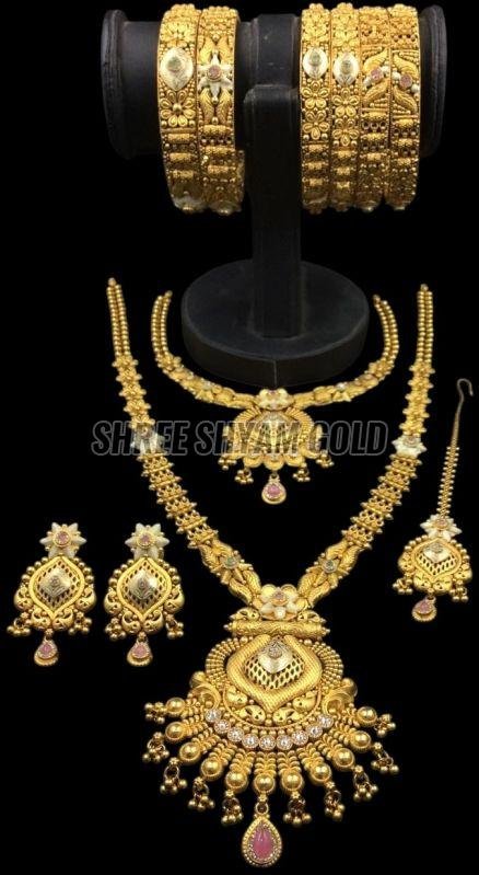 Ethnic Bridal Gold Earrings Bangle Necklace Set