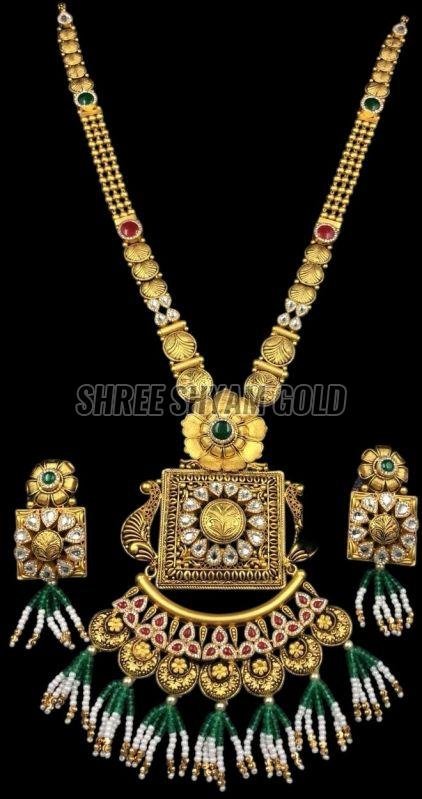Ethnic Kundan Gold Long Necklace Set