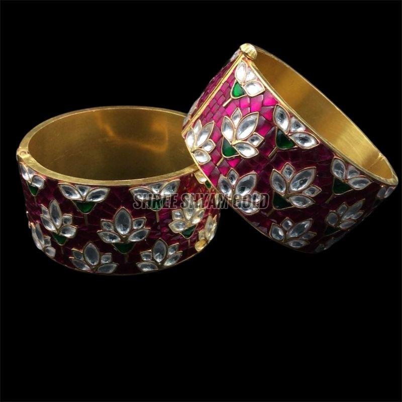 Elegant 22K Real Gold Kundan Work Bangle Set