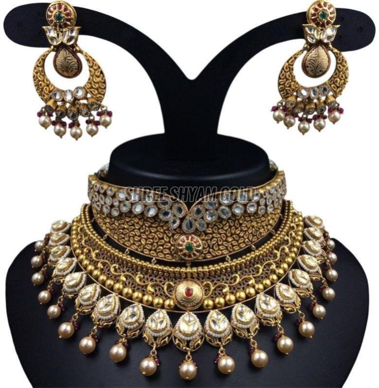 Exclusive 22k Real Gold Kundan Antique Choker Set