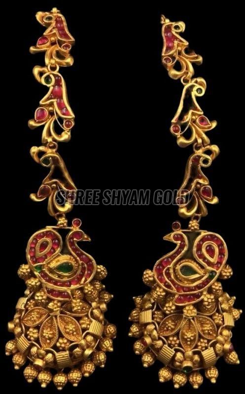 Golden Traditional Long Beaded Gold Earring
