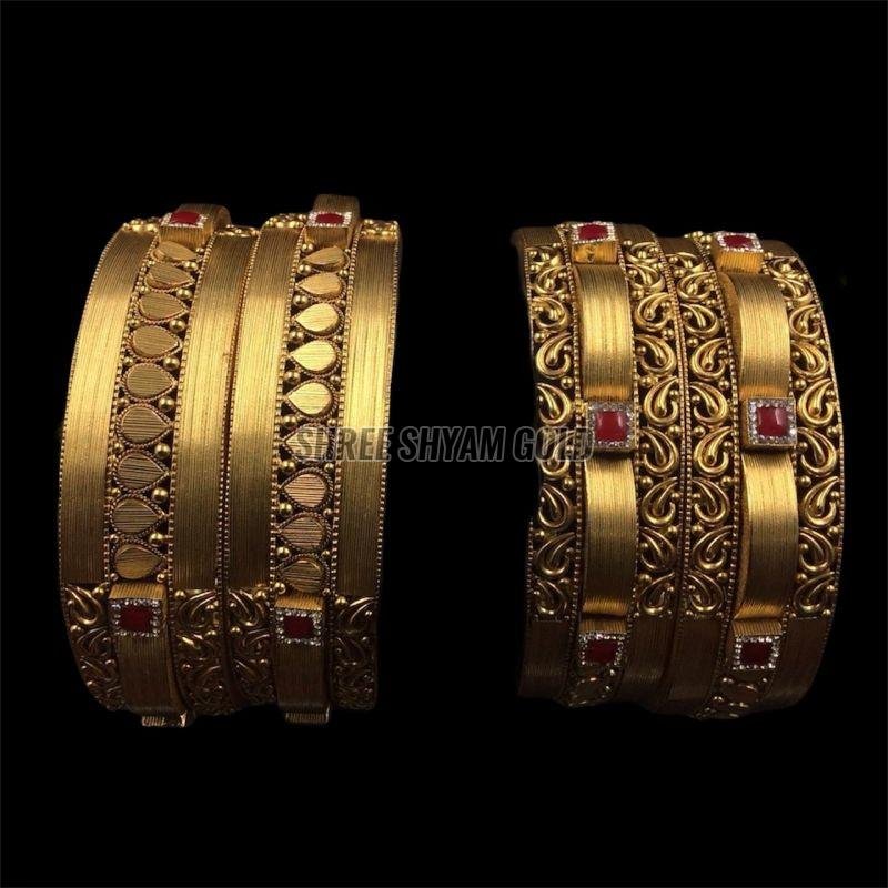 Hand Polished Traditional Gold Bangle Set