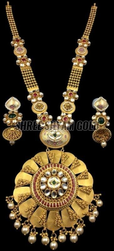 Handcrafted Designer Gold Long Necklace Set