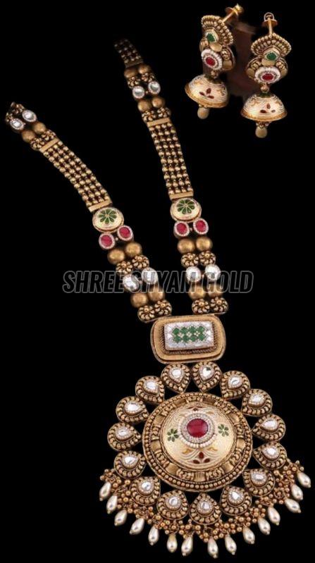 Handcrafted Designer Long Gold Necklace Set