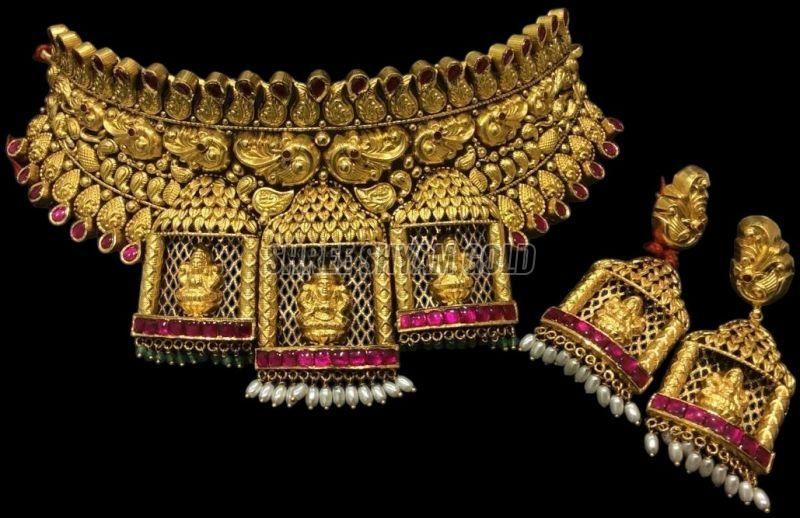 Lakshmi Vaibhav Gold Temple Necklace Set