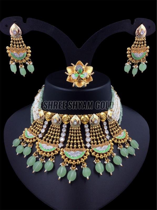 Majestic Antique Finish Bridal Gold Necklace Set