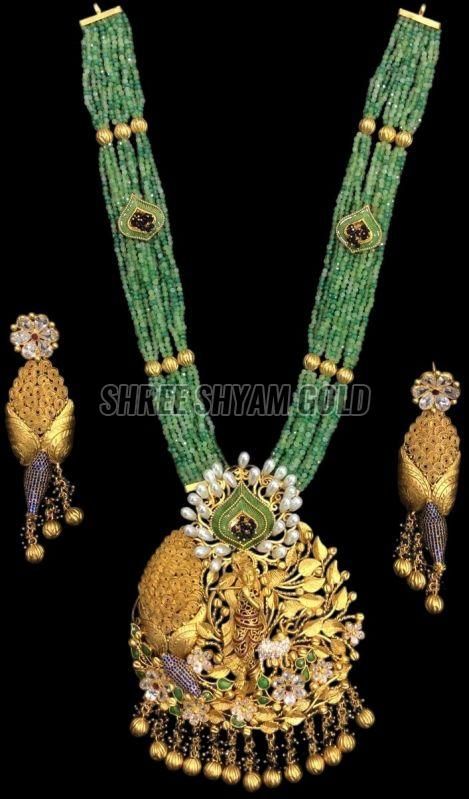 Peacock Style Gold Temple Necklace Set