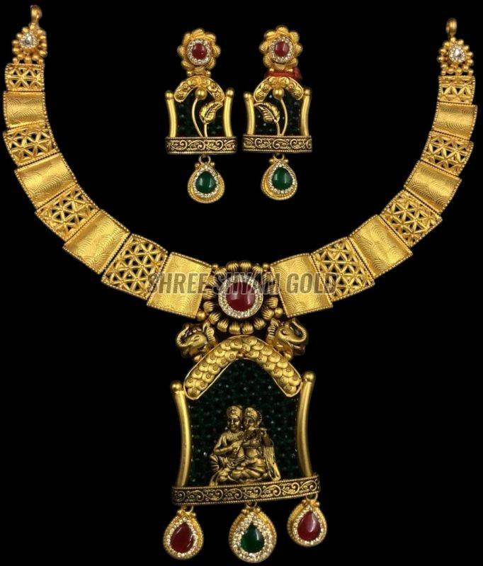 Radha Krishna Love Temple Gold Necklace Set