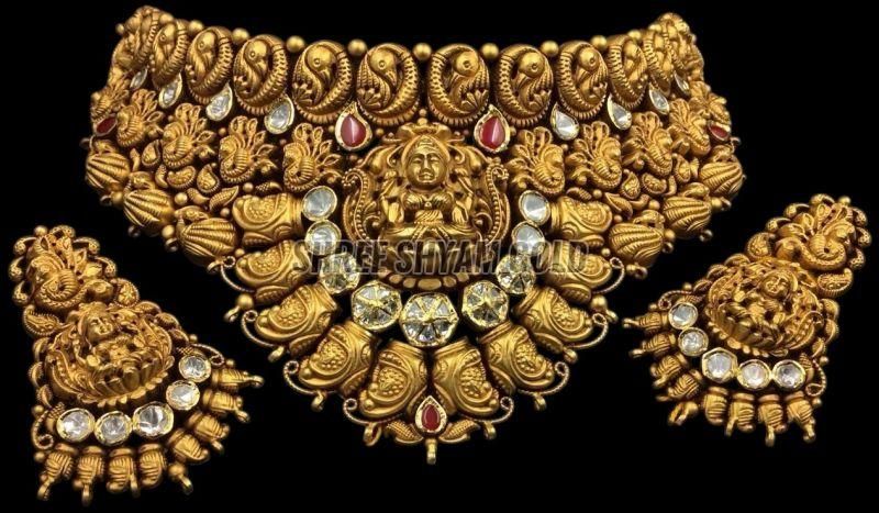 Royal Lakshmi Goddess Antique Gold Temple Necklace Set