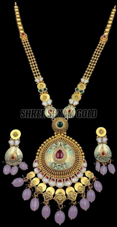 Traditional Designer Gold Long Necklace Set