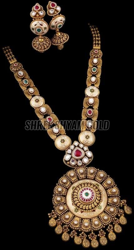 Traditional Meenakari Work  Long Gold Necklace Set