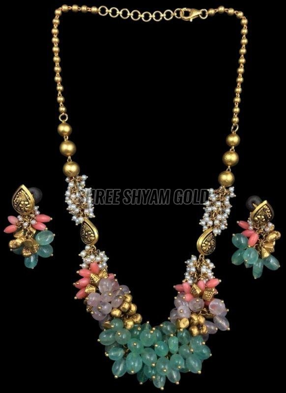 Traditional Pearl Drop Gold Long Necklace Set