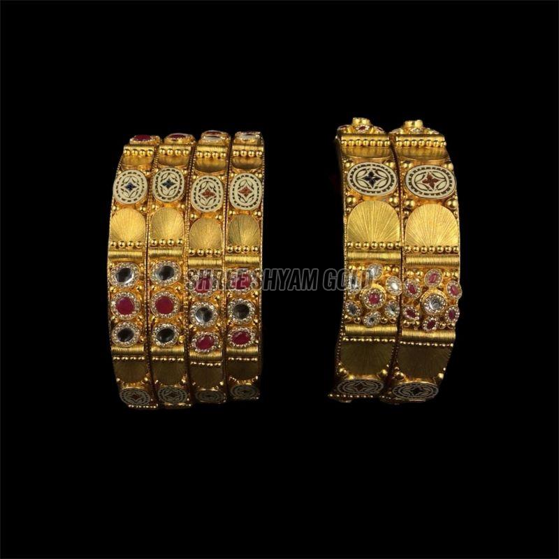 Traditional Stone Studded Gold Bangle Set