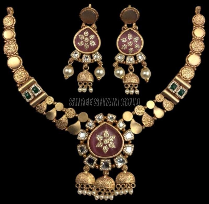 Traditional Temple Motif  Pearl Drops Gold Necklace Set