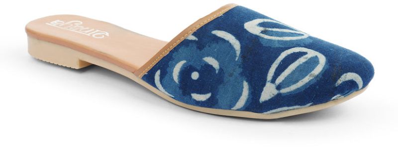 Indigo Fleur Leather Ladies Mules