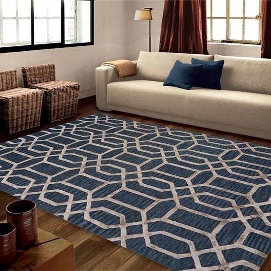 Blue Printed Hand Tufted Carpet