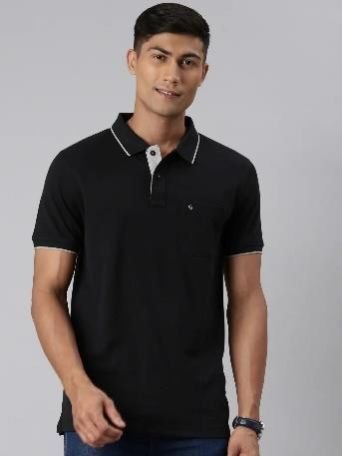 Black Short Sleeve Men Collar T Shirt