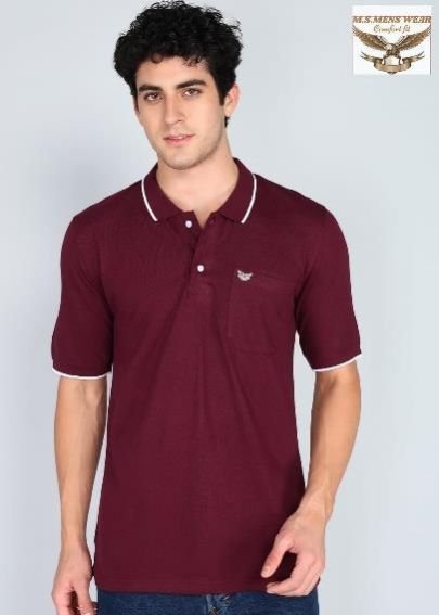 Maroon Mens Plain Collar Neck T Shirts